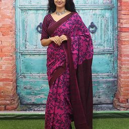 Sanganeri Print Floral Printed Pure Cotton Block Print Saree-image-39