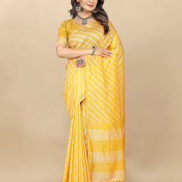 Inithi Yellow & White Printed Leheriya Saree-image-5