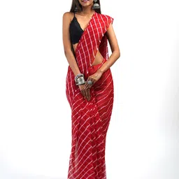 TEEJH Striped Leheriya Saree-image-52