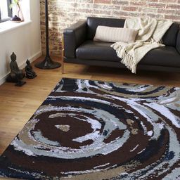 PRESTO Brown & Blue Geometrical Polyester Carpet-16