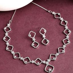 ZENEME Rhodium-Plated Stones-Studded Jewellery Set-picture-46