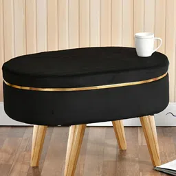 Shadowkart Black & Beige Wooden Pouffes Sitting Mudda Ottomans-image-12