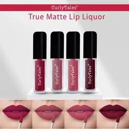 CurlyTales True Matte Set Of 4 Liquid Lipstick 4ml Each - Cherry Red, Nude, Peach, Wine-26