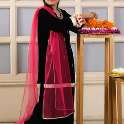 BAESD Girls Floral Embroidered Regular Velvet Kurta with Palazzos & With Dupatta-picture-33
