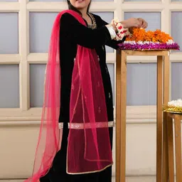 BAESD Girls Floral Embroidered Regular Velvet Kurta with Palazzos & With Dupatta-image-78