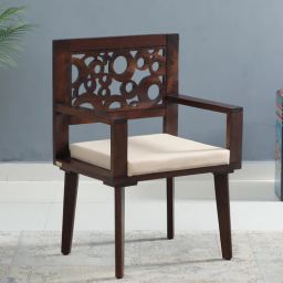 woodsworth from pepperfry Aura Sheesham Wood Arm Chair in Scratch Resistant Provincial Teak Finish With Dark Beige Cushion-picture-31
