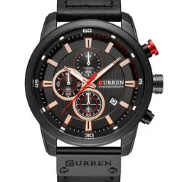 Curren Men Brass Embellished Dial & Leather Regular Straps Analogue Watch CR-8291-Bk-45