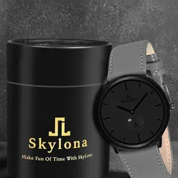 SKYLONA Men Leather Bracelet Style Straps Analogue Chronograph Watch Biden Leather Grey-picture-24