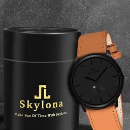 SKYLONA Men Leather Bracelet Style Straps Analogue Chronograph Watch Biden Leather Tan-picture-23
