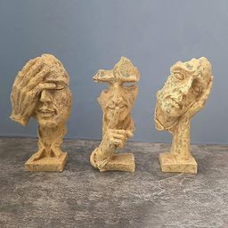 CraftVatika Set Of 3 Beige Textured Face Expression Sculptures Showpieces-image-45