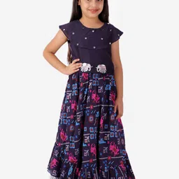 LIL DRAMA Girls Navy Blue & Pink Embellished Sequinned Ready to Wear Lehenga & Choli-picture-9