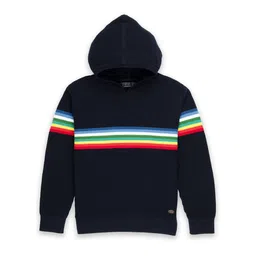 Status Quo Boys Navy Blue Striped Cotton Hooded Pullover-image-17
