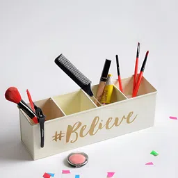 Living With Elan White Typography Printed 4 Compartments Reusable Desk Organizer-image-1