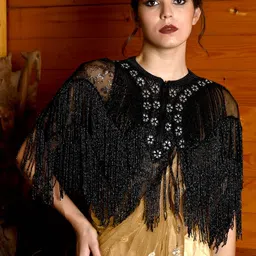 ODETTE Embellished Party Crop Waterfall Shrug-32