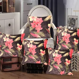Tesmare Brown & Pink 5 Pieces Floral Printed Velvet Square Cushion Covers-image-46