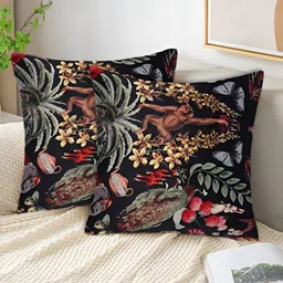 Tesmare Black & Brown 2 Pieces Quirky Velvet Square Cushion Covers-4