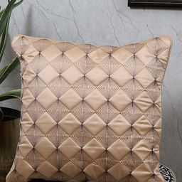MFD HOME FURNISHING Beige & Black Embroidered Satin Square Cushion Cover-image-11