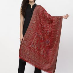 Anekaant Women Red & Blue Woven Design Stole-image-27