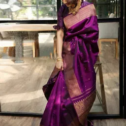 KALINI Ethnic Motifs Woven Design Zari Detailed Banarasi Saree-picture-40