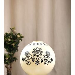 POSH-N-PLUSH Off White & Black Art Printed Glass Lamp with Brass Antique Finish Metal Base-27