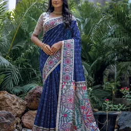 VISHNU WEAVES Polka Dot Zari Silk Cotton Tussar Saree-image-45