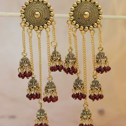 Crunchy Fashion Maroon Gold-Plated Classic Jhumkas Earrings-image-32
