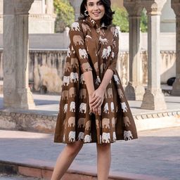 The Roadster Lifestyle Co Conversational Printed Cotton Fit & Flare Dress-20
