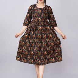 BAESD Black & Multicoloured Ethnic Motifs Print Maternity Midi Fit & Flare Dress-2