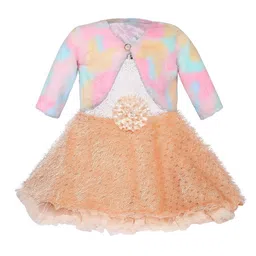 Wish Karo Girls Self Design Corsage Detailed Net Fit & Flare Dress With Jacket-image-93