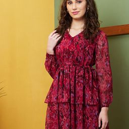 Globus Abstract Printed Layered Fit & Flare Dress-image-60