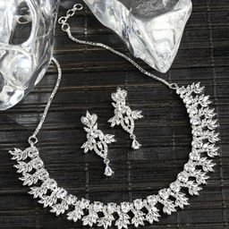 ZENEME Rhodium-Plated AD Stone-Studded Jewellery Set-image-24