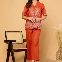 Uptownie Linen Embroidered Cutwork Co-ord Set-picture-1