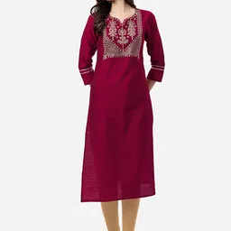 HERE&NOW Women Magenta & Golden Floral Embroidered Kurta-image-84