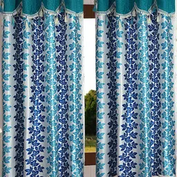 Cortina Blue & White Set of 2 Floral Window Curtain-image-89
