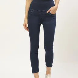 Paris Hamilton Women Navy Blue Solid Tummy Tucker High-Rise Cropped Jeggings-image-50