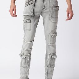 WAIMEA Men Grey Skinny Fit Mildly Distressed Heavy Fade Stretchable Jeans-image-102