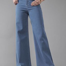 DOLCE CRUDO Women Wide Leg High-Rise Mildly Distressed Stretchable Jeans-picture-47