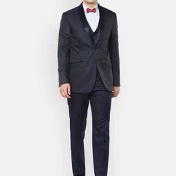 Van Heusen Men Navy Blue & Grey Printed Slim-Fit Single-Breasted 3-Piece Formal Suit-picture-12