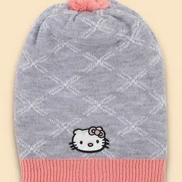 Kids Ville Girls Grey & Pink Hello Kitty Printed Beanie-image-98