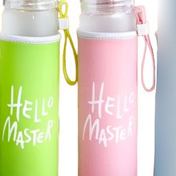 WELOUR Green & Pink 2 Pieces Typography Printed Glass Water Bottles 500ml Each-16