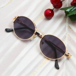 Ted Smith Unisex Purple Lens & Gold-Toned Round Sunglasses with UV Protected Lens PEARL_C1-37
