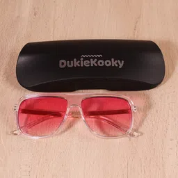 DukieKooky Unisex Kids Pink Lens & White Square Sunglasses with UV Protected Lens-image-91