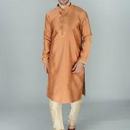 Exotic India Ethnic Motifs Woven Design Mandarin Collar Straight Kurta With Churidar-image-98