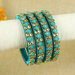 Asthetika Girls Set of 4 Silk Thread Square Kundan Stone Studded Bangle-image-73