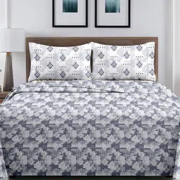Ariana White & Blue Geometric 210 TC King Bedsheet with 2 Pillow Covers-image-73