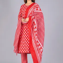 Mishree Collection Women Floral Printed Regular Beads and Stones Pure Cotton Kurta with Trousers & With-49