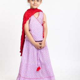 My Little Lambs Girls Printed Block Print Ready to Wear Lehenga & Blouse With Dupatta-16