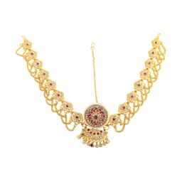 Jewar Mandi Gold-Plated American Diamond Studded Matha Patti Head Jewellery-image-7