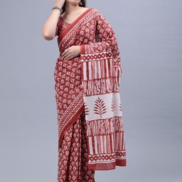 THE VASILIKI Floral Printed Mulmul Cotton Saree-image-11