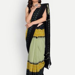 BUTA BUTI Olive Green & Black Pure Cotton Saree-image-60